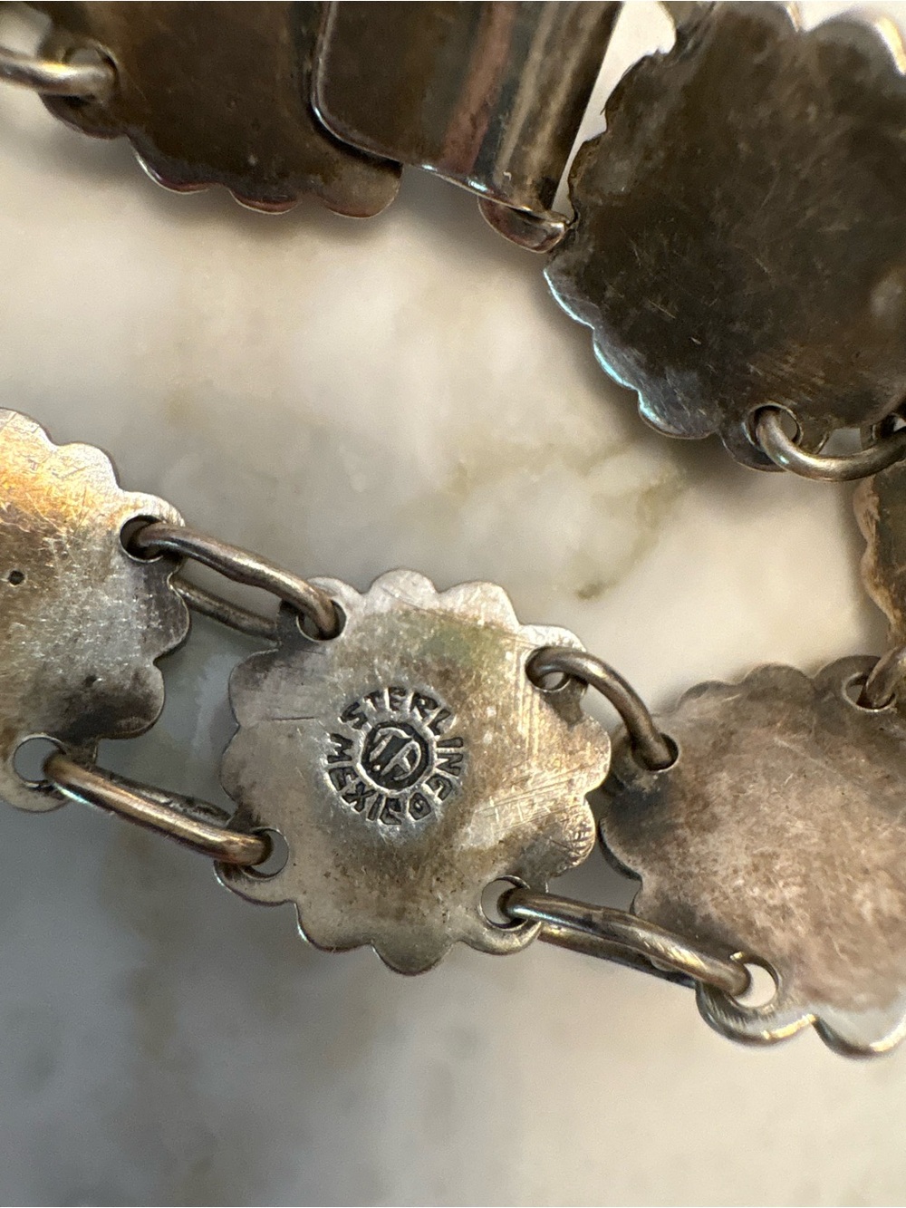 Sterling Silver Floral Link Bracelet - Silver